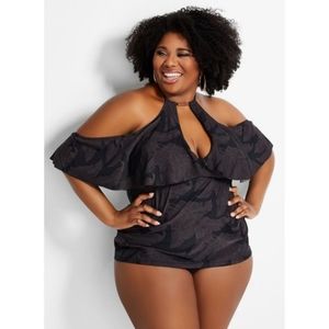 RAISINS Curve Shea Leaf Print Tankini Top NWT